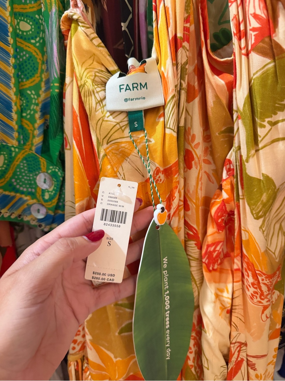 NWT Farm Rio Orange & Green Tropical Fringe Halter Dress Sz S - Picture 5 of 5